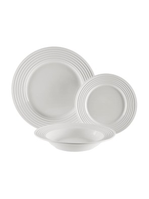 VAJILLA CON 18 PIEZAS MODELO RELIEVE DE CIRCULOS BLANCA