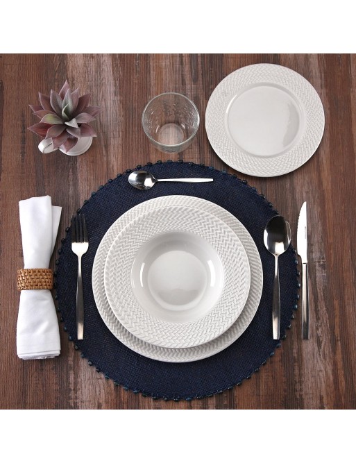 VAJILLA CON 18 PIEZAS MODELO RELIEVE CHEVRON BLANCA