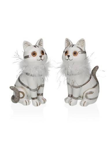 SET DE 2 FIGURAS DECORATIVAS MODELO GATOS BLANCOS 17CM
