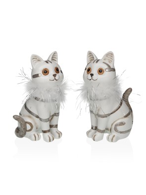 SET MIT 2 DEKORATIVEN FIGUREN MODELL WEISSE KATZEN 17CM