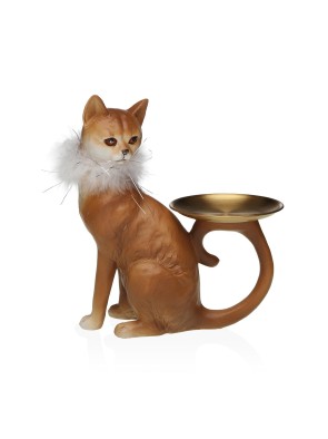 DECORATIVE FIGURE MODEL BROWN CAT WITH TRAY