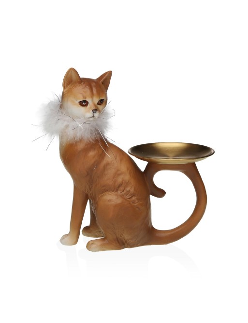 FIGURINE DÉCORATIVE MODÈLE CHAT MARRON AVEC PLATEAU