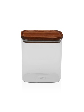 SQUARE GLASS JAR WITH ACACIA LID 900ML