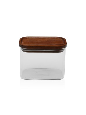 BOCAL CARRÉ EN VERRE AVEC COUVERCLE EN ACACIA 500ML