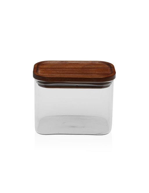 BOTE DE VIDRIO CUADRADO CON TAPA DE ACACIA 500ML BOTE DE VIDRIO CUADRADO CON TAPA DE ACACIA 500ML