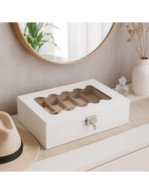 BOÎTE À BIJOUX POUR MONTRES BLANCHES MODÈLE HORLOGE