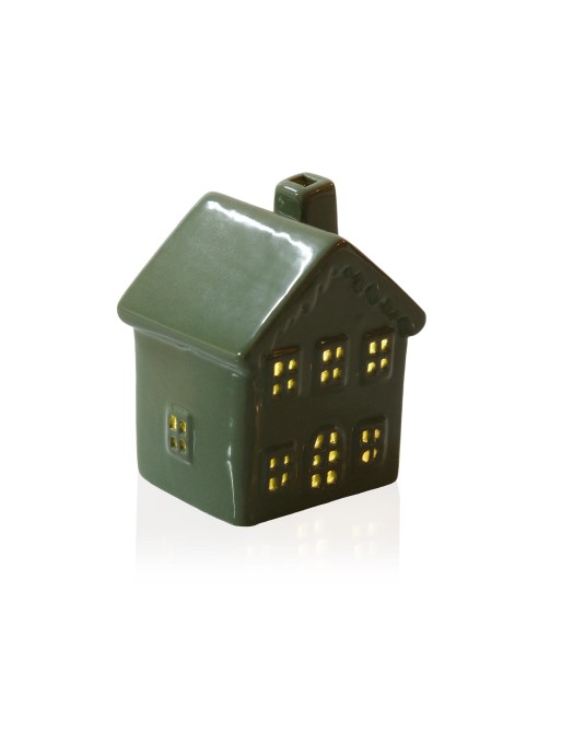 FIGURA DECORATIVA DE CERAMICA CON LUZ LED MODELO CASITA VERDE