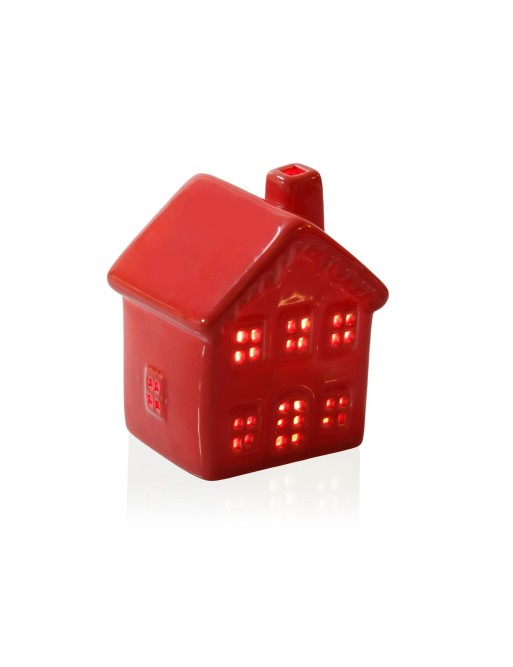 DECORATIVE CERAMIC FIGURE WITH LED LIGHT MODEL RED HOUSE