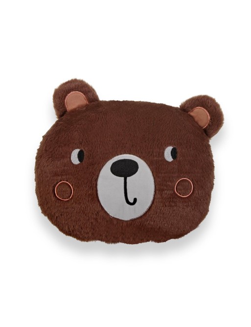 COUSSIN AVEC GARNISSAGE OURS BRUN FONCÉ.