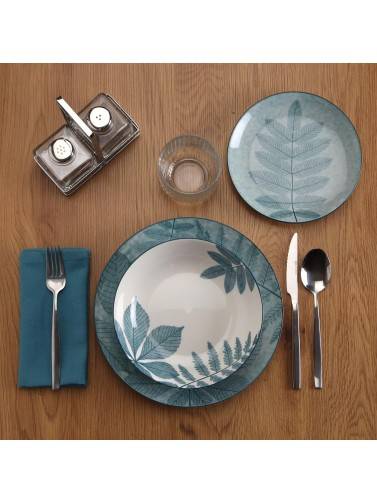 SET DE VAISSELLE AVEC 18 PIÈCES MODÈLE HERBARA BLEU