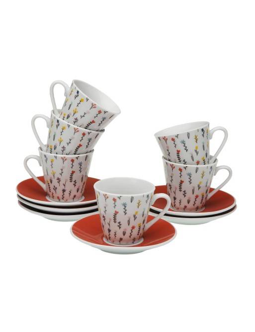 SET MIT 6 KAFFEETASSEN MIT UNTERTASSE MODELL FLORA