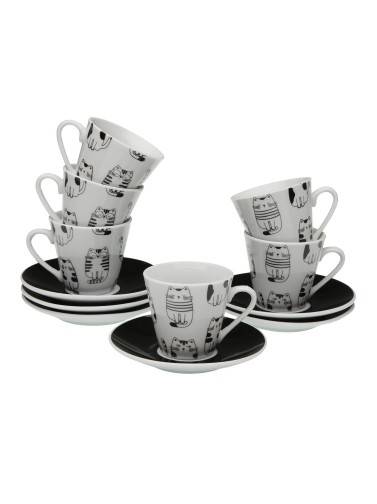 LOT DE 6 TASSES À CAFÉ AVEC SOUCOUPE MODÈLE CHATS