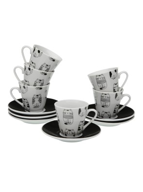 SET DE 6 TAZAS CAFE CON PLATO MODELO CATS