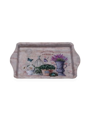METAL TRAY WITH HANDLES MODEL BIENVENUE JARDIN