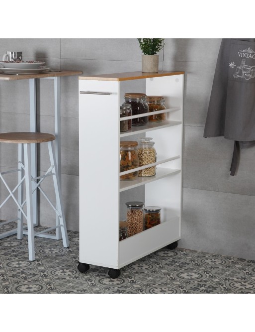 CHARIOT DE SALLE DE BAIN AVEC 3 ÉTAGÈRES ET ROUES MODÈLE MDF BLANC