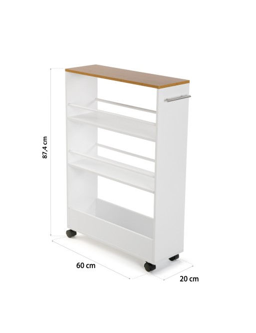 CHARIOT DE SALLE DE BAIN AVEC 3 ÉTAGÈRES ET ROUES MODÈLE MDF BLANC