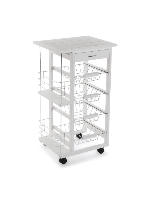 CHARIOT DE CUISINE BLANC AVEC TIROIRS ET ÉTAGÈRES MODÈLE MIR