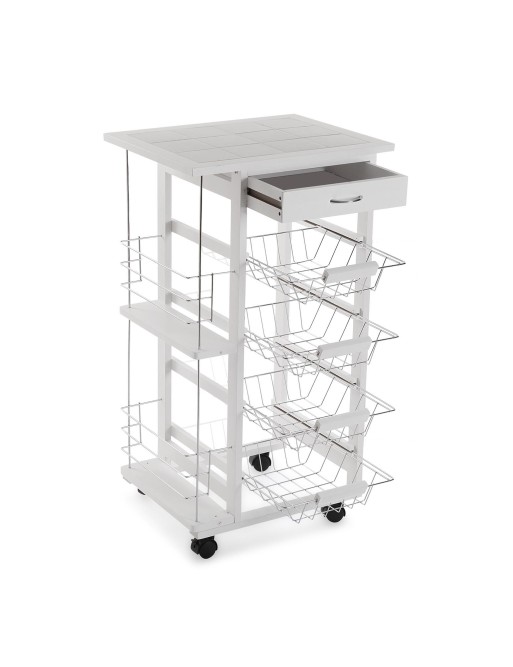 WHITE KITCHEN CART WITH DRAWERS AND SHELVES MODEL MIR
