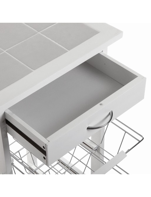 CHARIOT DE CUISINE BLANC AVEC TIROIRS ET ÉTAGÈRES MODÈLE MIR