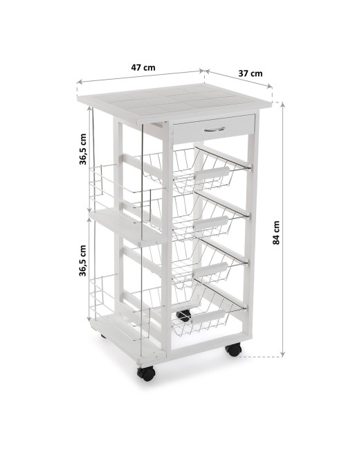 WHITE KITCHEN CART WITH DRAWERS AND SHELVES MODEL MIR