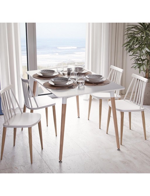 KITCHEN TABLE WITH WHITE TOP AND WOODEN LEGS