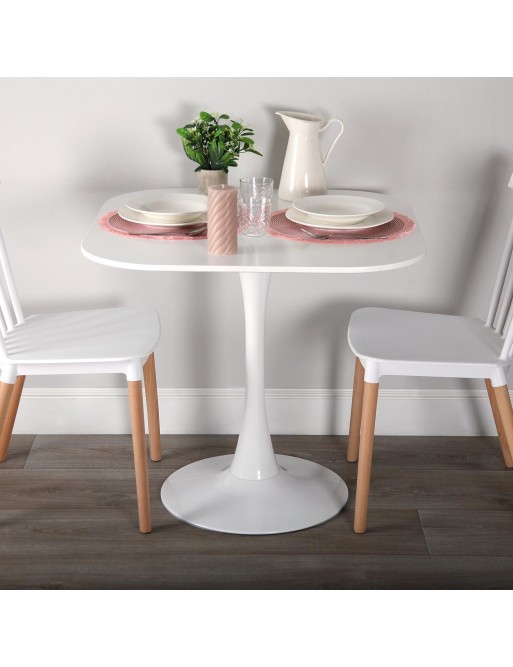 TABLE DE CUISINE CARRÉE BLANCHE EN BOIS ET MÉTAL MODÈLE SETA