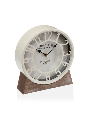 HORLOGE DE TABLE EN MÉTAL BLANC MODÈLE HOTEL NEW YORK 20 CM