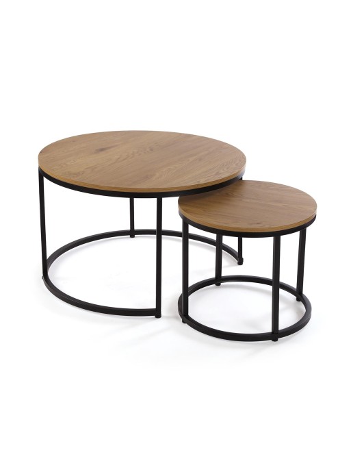 SET AUS ZWEI BEISTELLTISCHEN AUS HOLZ UND SCHWARZEM METALL MODELL ANDREA