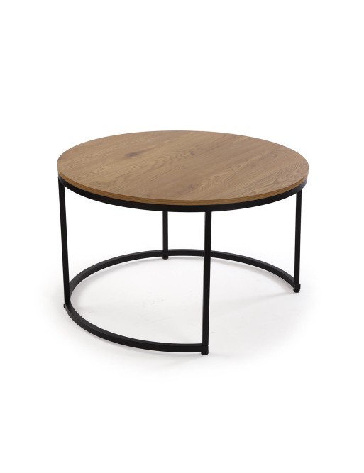 ENSEMBLE DE DEUX TABLES D’APPOINT EN BOIS ET MÉTAL NOIR MODÈLE ANDREA