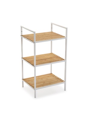 ESTANTERIA CON 3 ESTANTES DE MADERA MODELO BAMBÚ BLANCA