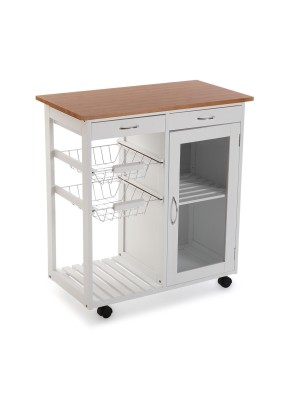 CHARIOT DE CUISINE AVEC ARMOIRE 2 TIROIRS ET 2 ÉTAGÈRES