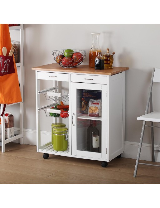 KITCHEN CART WITH CABINET 2 DRAWERS AND 2 SHELVES