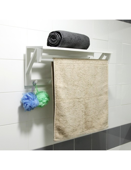 PERCHERO DE PARED BLANCO CON 5 GANCHES Y ESTANTE