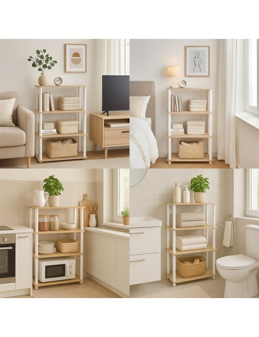 BATHROOM FURNITURE WITH 4 SHELVES BEECH WHITE MODEL