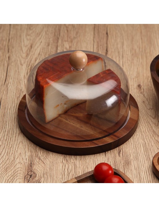 QUESERA DE MADERA DE ACACIA CON TAPA TRANSPARENTE