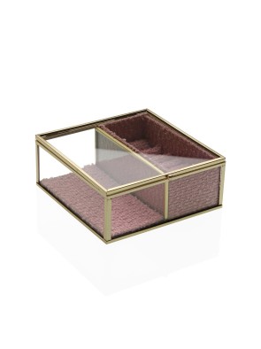 JOYERO DE CRISTAL Y METAL DORADO 15x15 CM