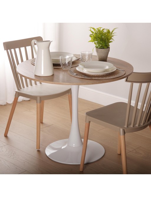 TABLE DE CUISINE BLANCHE ET BOIS MODÈLE BREA 100 CM