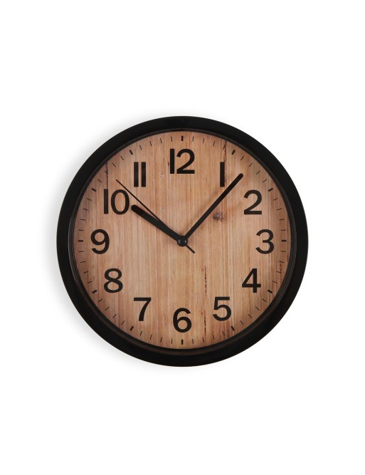 RELOJ DE PARED NEGRO Y EFECTO MADERA MODELO KAIA 22 CM