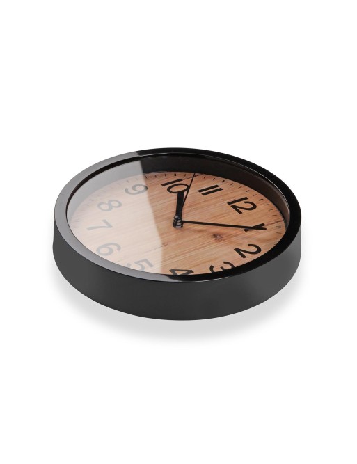 RELOJ DE PARED NEGRO Y EFECTO MADERA MODELO KAIA 22 CM