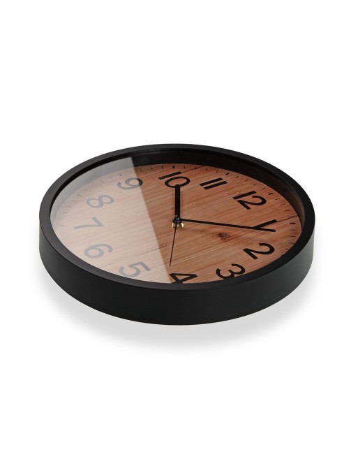 HORLOGE MURALE NOIRE ET EFFET BOIS MODÈLE KAIA 30 CM