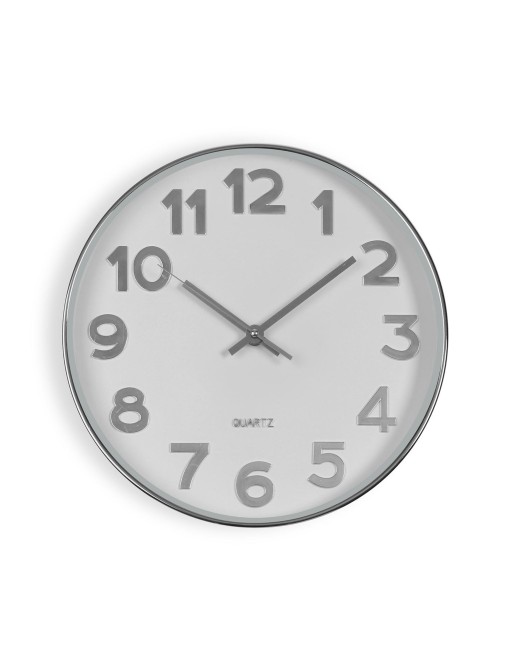 RELOJ DE PARED PLATEADO Y BLANCO MODELO ASTRA 30 CM