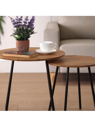 LOT DE 2 TABLES D’APPOINT EN BOIS ET MÉTAL MODÈLE ALVA