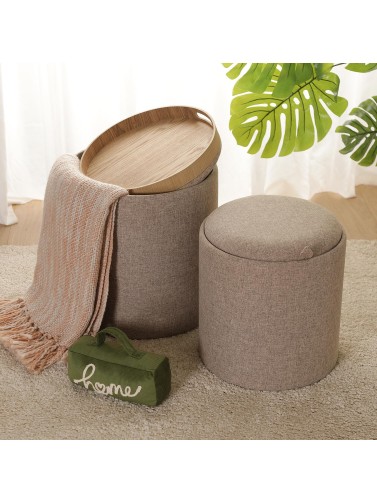 SET DE 2 PUFFS CON BANDEJA MODELO OLIVER BEIGE