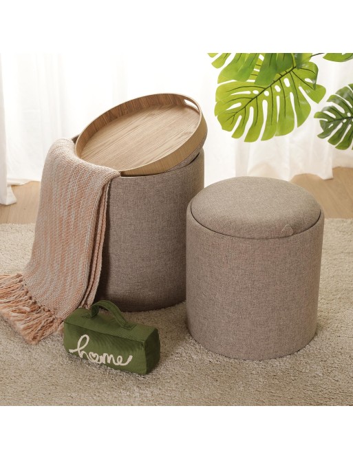 SET OF 2 POUFS WITH TRAY MODEL OLIVER BEIGE SET OF 2 POUFS WITH TRAY MODEL OLIVER BEIGE
