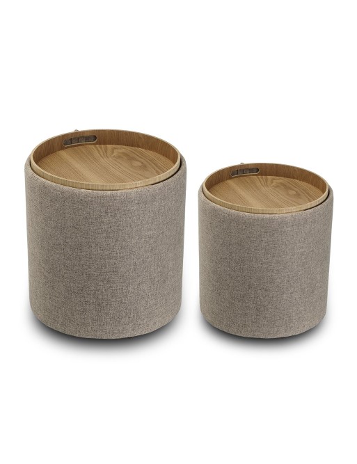SET OF 2 POUFS WITH TRAY MODEL OLIVER BEIGE SET OF 2 POUFS WITH TRAY MODEL OLIVER BEIGE