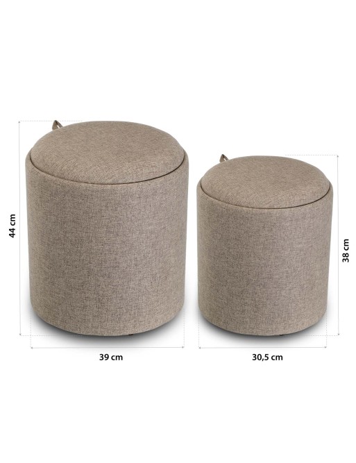 LOT DE 2 POUFS AVEC PLATEAU MODÈLE OLIVER BEIGE