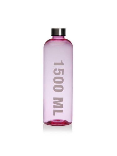 BOTELLA DE PLÁSTICO CON TAPÓN DE INOXIDABLE ROSA 1500ML