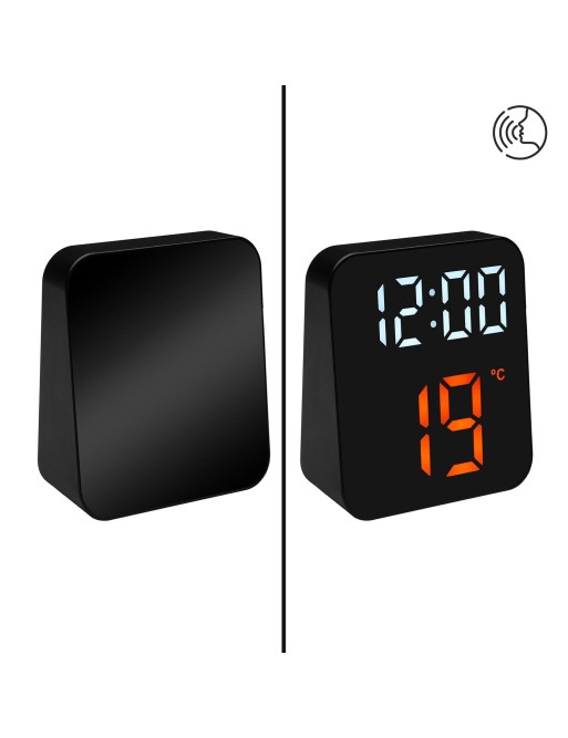 RÉVEIL NUMÉRIQUE NOIR MODÈLE SQ AVEC LUMIÈRE BLANCHE ET ORANGE RÉVEIL NUMÉRIQUE NOIR MODÈLE SQ AVEC LUMIÈRE BLANCHE ET ORANGE