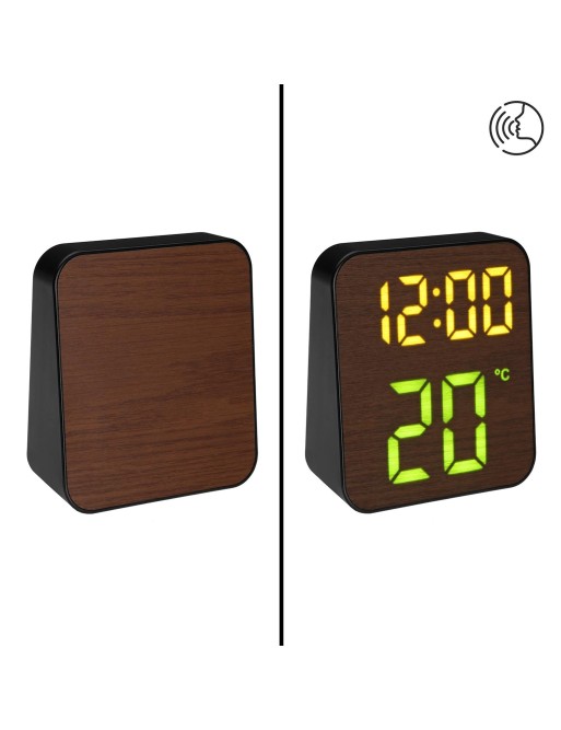 BLACK DIGITAL ALARM CLOCK MODEL SQ WITH WHITE AND GREEN LIGHT