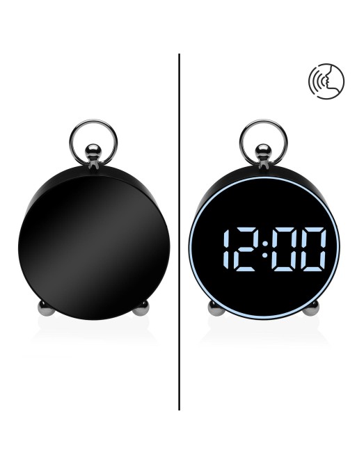 RELOJ DESPERTADOR DIGITAL NEGRO MODELO RND CON LUZ BLANCA